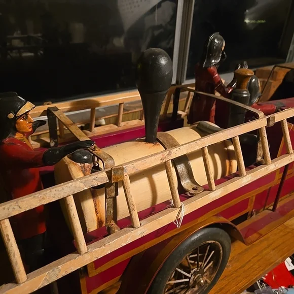 Vintage Fire Truck Toy with Firefighters